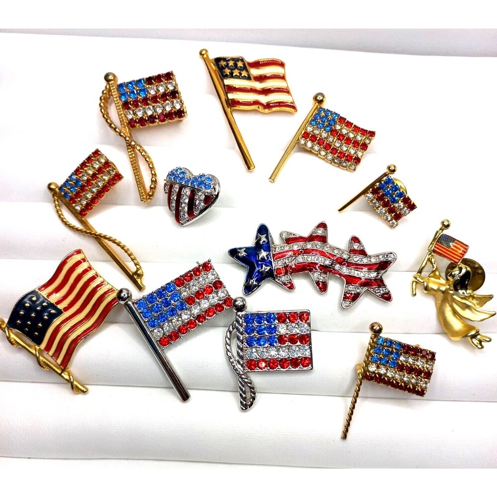 America Patriot Flag USA Group Lot Pins Brooches Swarovski Gigi Rafaelian